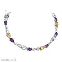 צמיד מכסף משובץ אבני אמטיסט, סיטרין, טופז כחול ואבני זרקון Z3082