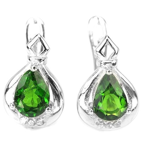 עגילי כסף משובצים זרקון ירוק וזרקונים נוצצים ושקופים A2291 | תכשיטי כסף 925