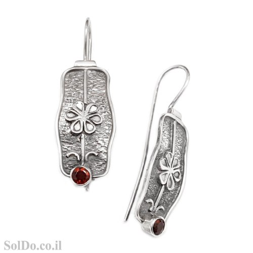 עגילי כסף מעוצבים בשילוב אבני גרנט  A8866 | תכשיטי כסף | עגילי כסף