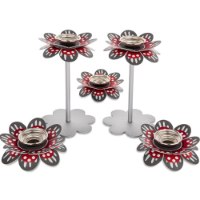 פמוטים לשבת דגם פרח אפור-אדום