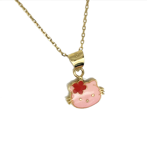 תליון ילדות זהב 14K צהוב הלו קיטי ורוד OP0716144XXX