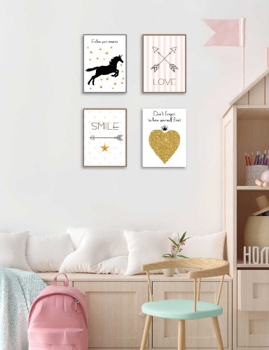 סט של 4 תמונות השראה חדר ילדה / נערה דגם 028