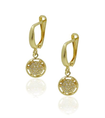 עגילי יהלומים עיגולי יהלומים מעוטרים נתלים מזהב