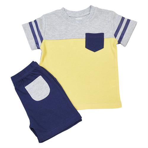 חליפה משולב אפור מלאנג'-צהוב