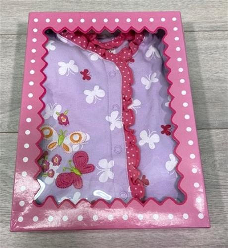 אוברול טריקו ארוך + כובע - פרפרים סגול לילך