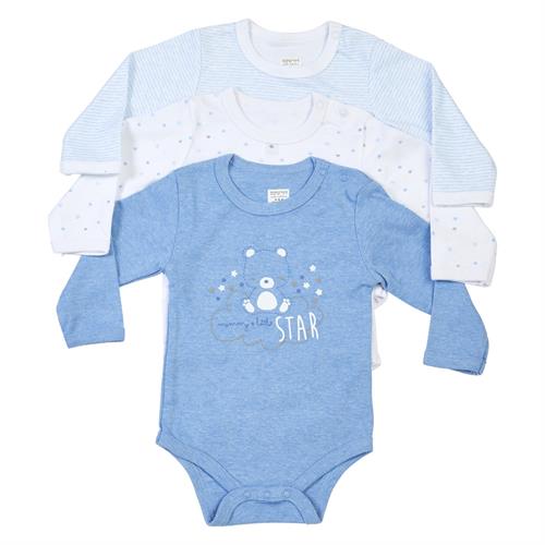 סט 3 בגדי גוף מודפסים תכלת