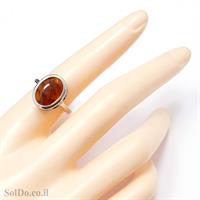 טבעת מכסף בשיבוץ ענבר צבע קוניאק RG8683 | תכשיטי כסף 925 | טבעות כסף