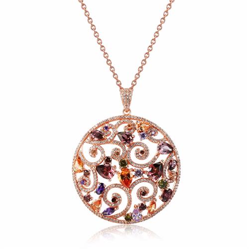 תליון ושרשרת כסף בשיבוץ זירקונים ואבני חן