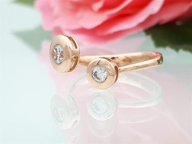 R-13  טבעת זהב 14K, שיבוץ שני זרקונים