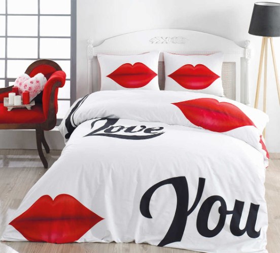 סט מצעים למיטה וחצי 120/200 שפתיים - 100% כותנה