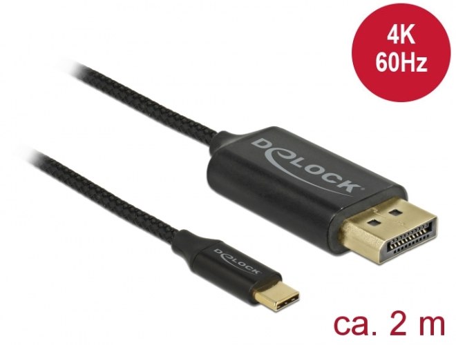 כבל מתאם Type-C זכר לחיבור DisplayPort זכר באורך 2 מטר Delock USB cable 4K 60Hz coaxial