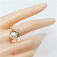 טבעת כסף מצופה זהב 9K משובצת פנינה לבנה RG1658 | תכשיטי כסף | טבעות כסף