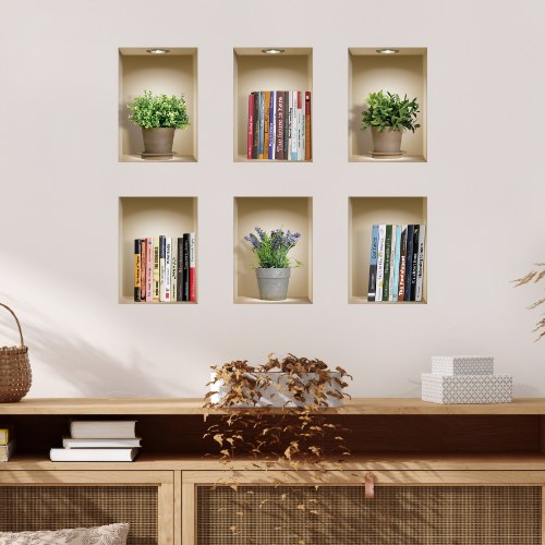 שישיית מדבקות נישה כוורת עציצים וספרים דגם 620