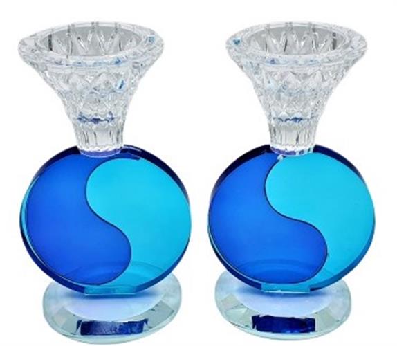 פמוטי קריסטל כחול תכלת בעיצוב ירח