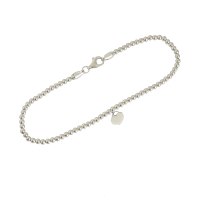 צמיד זהב לבן כדורי עם תליון לב לחריטה