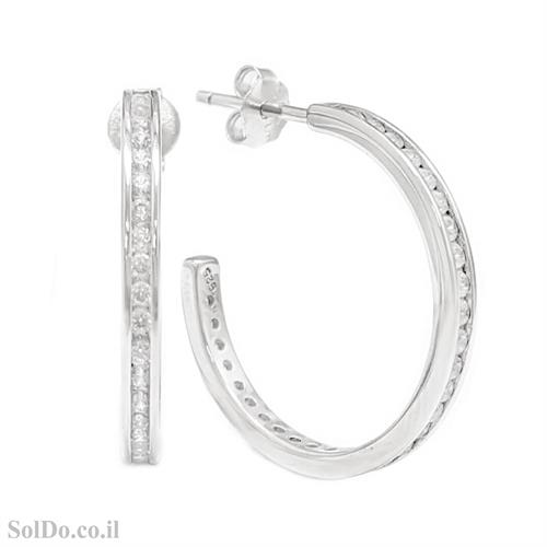 עגילי חישוק מכסף משובצים אבני זרקון A8809 | תכשיטי כסף 925