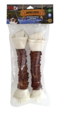 זוג עצמות לעיסה לכלב בגודל של 10 אינץ' בציפוי בשר ברווז משובח 280 גרם