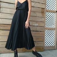 גופיית ספגטי סאטן משי - שחור