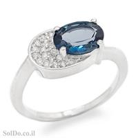 טבעת מכסף משובצת אבן טופז כחולה  וזרקונים RG8766 | תכשיטי כסף 925 | טבעות כסף