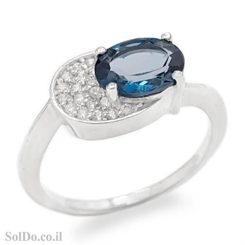 טבעת מכסף משובצת אבן טופז כחולה  וזרקונים RG8766 | תכשיטי כסף 925 | טבעות כסף