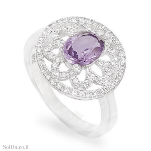 טבעת מכסף משובצת אבן אמטיסט ואבני זרקון RG6305 | תכשיטי כסף 925 | טבעות כסף