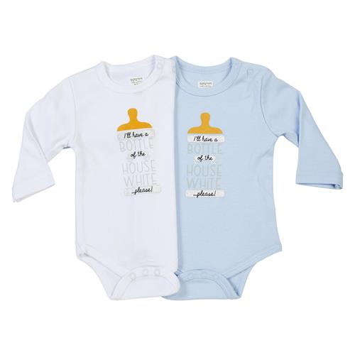 סט 2 בגד גוף בקבוק תכלת לבן