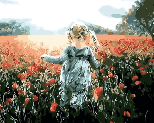 צביעה לפי מספרים - ילדה רצה בשדה