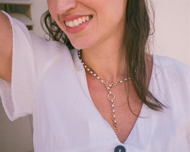 N-14  שרשרת כסף לולאות בשילוב גולדפילד 14K