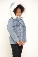 ג'קט ג'ינס פרווה בנות לבן