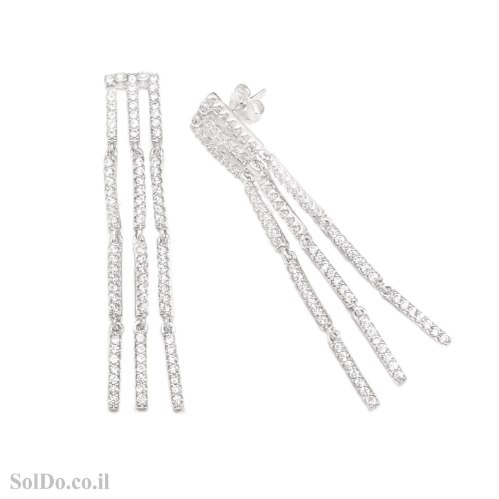 עגילים מכסף ארוכים משובצים אבני זרקון A8952 | תכשיטי כסף 925
