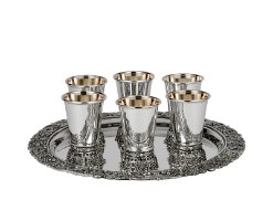 סט שישיית כוסות ליקר על מגש כסף טהור 925 דגם Argento