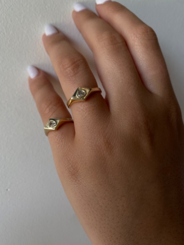 טבעת חותם לב יהלום 14k
