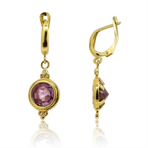 עגילי זהב נתלים בזהב 14 קרט משובצים אבן חן אמטיסט