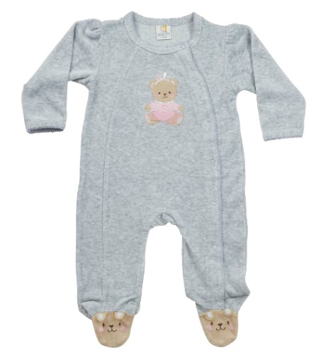 אוברול קטיפה הדפס דובה אפור מלאנג'