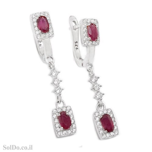 עגילים מכסף תלויים משובצים אבני רובי ואבני זרקון A8928 | תכשיטי כסף