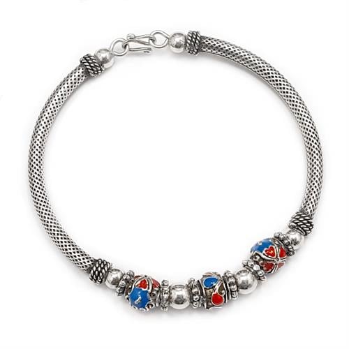 צמיד כסף קשיח מעוצב  צ'ארמים צבעוניים Z2992 | תכשיטי כסף 925 | צמידי כסף