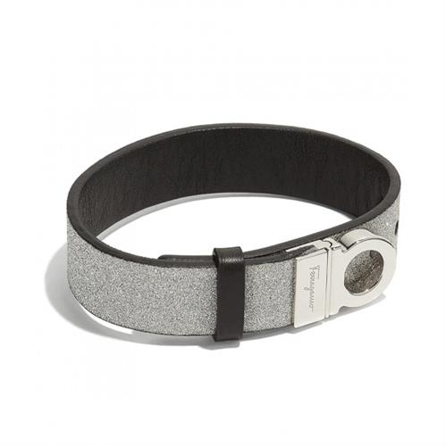 צמיד עור  Salvatore Ferragamo silver glitter