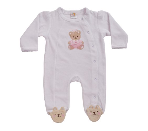 אוברול קטיפה הדפס דובה לבן