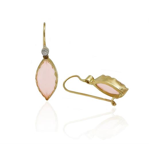 עגילי זהב 14K משובץ אבן חן רוז קוורץ