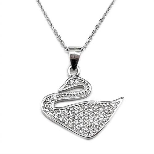 תליון מכסף דגם ברבור משובץ אבני זרקון T5952 | תכשיטי כסף