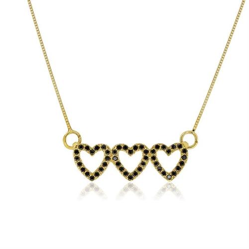 שרשרת לבבות זהב 14 קרט משובצת יהלומים שחורים 0.25 קראט