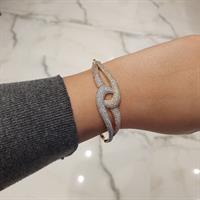 צמיד זהב בנגל לאשה טריקולור (3 צבעים) מעוצב משובץ זרקונים בזהב 14 קרט