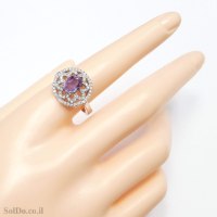 טבעת מכסף משובצת אבן אמטיסט ואבני זרקון RG6305 | תכשיטי כסף 925 | טבעות כסף