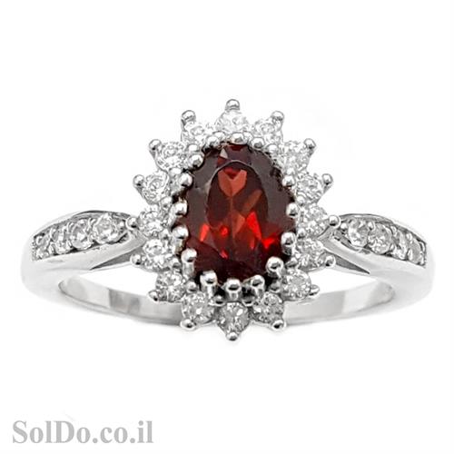 טבעת מכסף משובצת אבן גרנט ואבני זרקון קטנות  RG6008 | תכשיטי כסף 925 | טבעות כסף