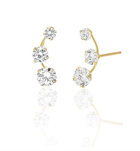 עגילי זרקון בשלושה גדלים שונים זהב 14 קרט