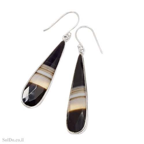 עגילים מכסף ארוכים משובצים אבני אגט צבע שחור A8942 | תכשיטי כסף | עגילי כסף