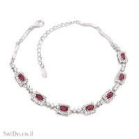 צמיד מכסף משובץ אבני רובי ואבני זרקון Z3144 | תכשיטי כסף 925 | צמידי כסף