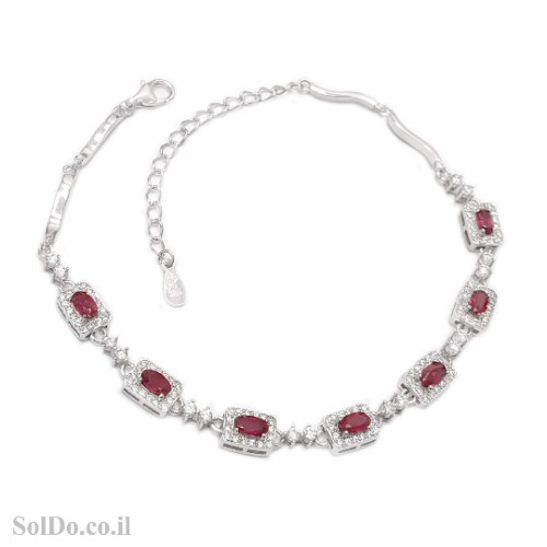 צמיד מכסף משובץ אבני רובי ואבני זרקון Z3144 | תכשיטי כסף 925 | צמידי כסף