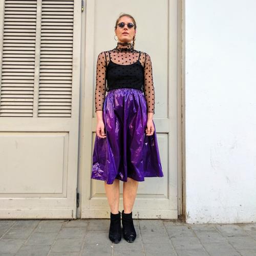 חצאית מניילון יפני - סגול עמוק