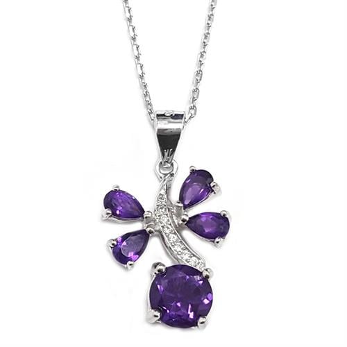 תליון כסף משובץ אבני אמטיסט ואבני זרקון T5943 | תכשיטי כסף